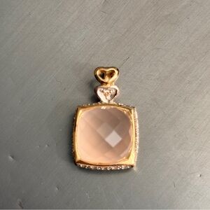 14K yellow gold and diamond and rose quartz pendant
